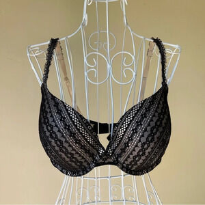 Victoria’s Secret Lined Demi Black Lace Padded Wire Bra 36D
